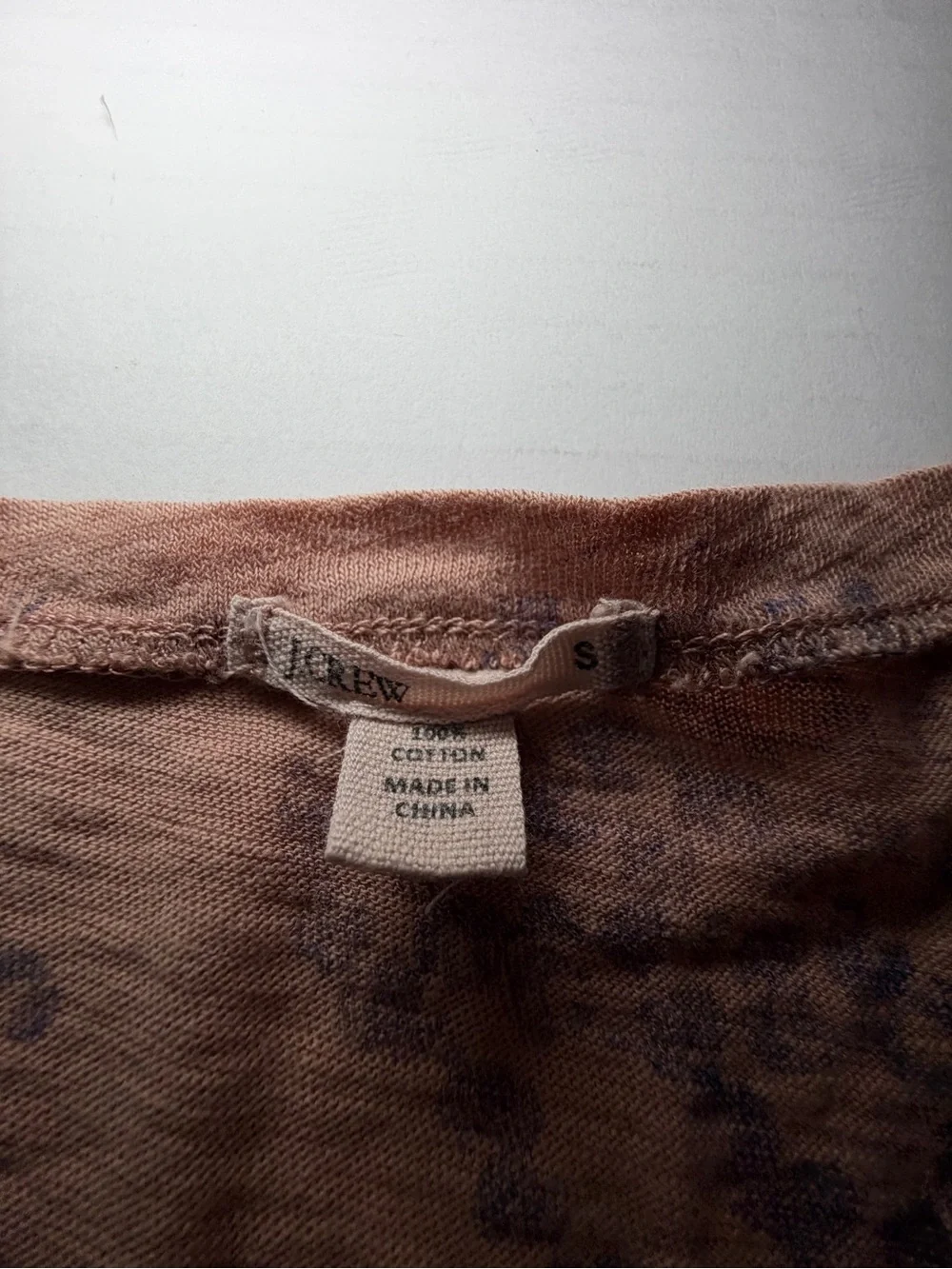 J. Crew Peach Short-Sleeve Tee with Navy Embellished Neckline